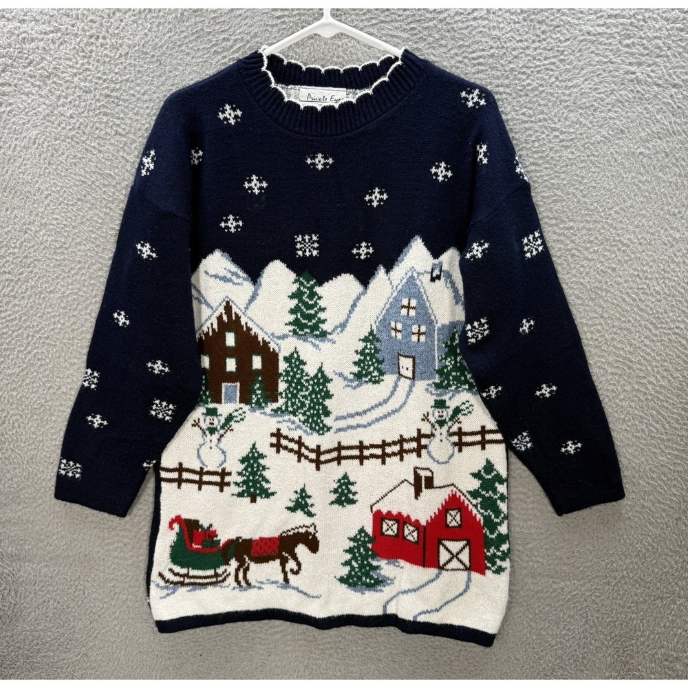 Vintage‎ Private Eyes Sweater Womens XL Multicolor Knit Winter Christmas 90s Y2K